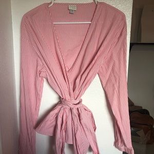 Red Striped Wrap Top